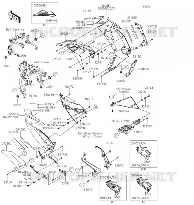 LOWER COWLING Kawasaki MOTOS 650 2021 NINJA 650  EX650MMFAL