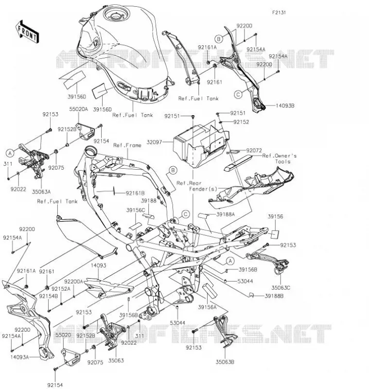 FRAME PARTS (COUVERTURE) Kawasaki MOTOS 900 2021 Z900  ZR900HMFNN