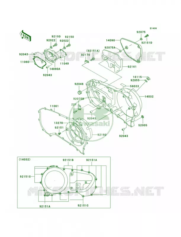 Right Engine Covers Kawasaki MOTOS 1500 2001 Vulcan 1500 Classic Fi  VN1500-N2