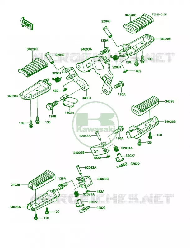 Footrests Kawasaki MOTOS 450 1987 454 LTD  EN450-A3