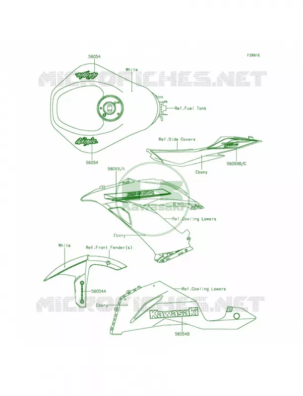 DecalsP.F.C.WhiteFEF Kawasaki MOTOS 636 2015 Ninja ZX-6R  ZX636FFF