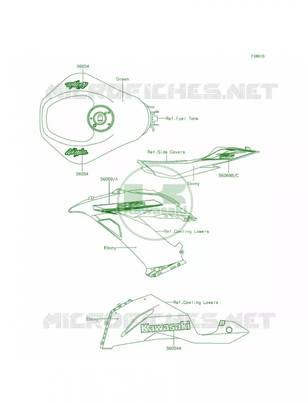 DecalsGreenEEF Kawasaki MOTOS 636 2014 Ninja ZX-6R  ZX636EEF