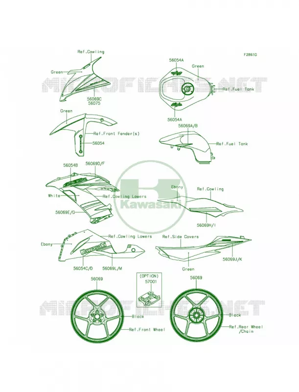 DecalsGreenFFFA Kawasaki MOTOS 636 2014 Ninja ZX-6R ABS  ZX636FEF