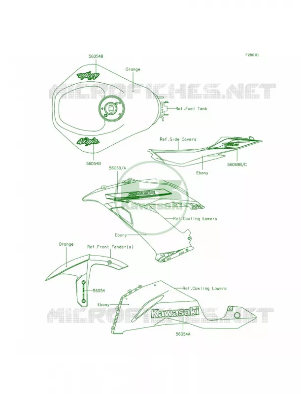 DecalsOrangeFEF Kawasaki MOTOS 636 2013 Ninja ZX-6R ABS  ZX636FDF