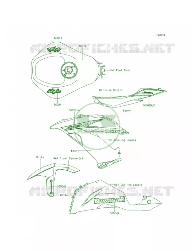 DecalsP.F.S.WhiteFDF Kawasaki MOTOS 636 2013 Ninja ZX-6R ABS  ZX636FDF