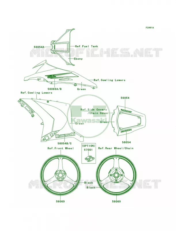 DecalsGreenJBF Kawasaki MOTOS 1000 2012 Ninja ZX-10R  ZX1000JCF