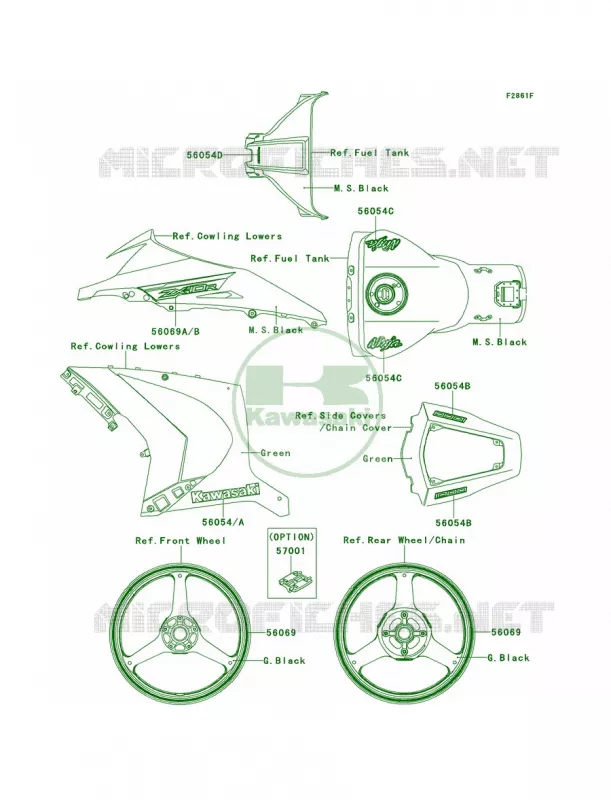 DecalsGreenJDF Kawasaki MOTOS 1000 2011 Ninja ZX-10R  ZX1000JBF