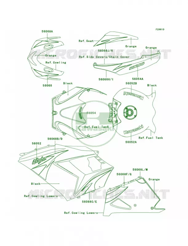DecalsOrangeC9FA Kawasaki MOTOS 1400 2009 Ninja ZX-14  ZX1400C9F