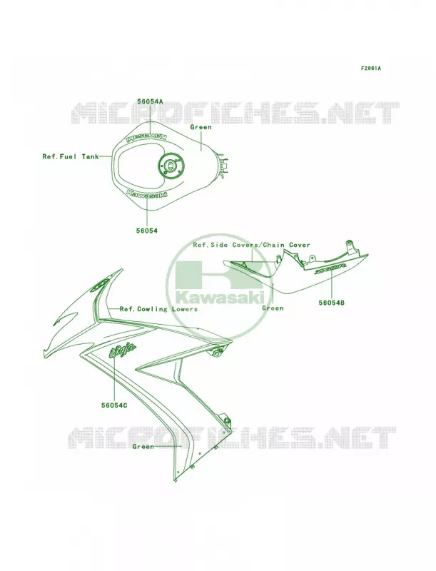 DecalsGreenE8F Kawasaki MOTOS 1000 2009 Ninja ZX-10R  ZX1000E9F