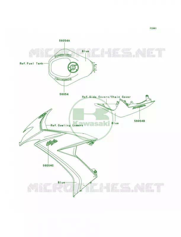 DecalsBlueE8FCAUS Kawasaki MOTOS 1000 2008 Ninja ZX-10R  ZX1000E8F