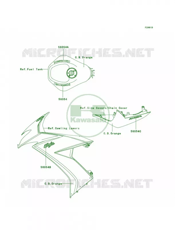 DecalsC.B.OrangeE9F Kawasaki MOTOS 1000 2008 Ninja ZX-10R  ZX1000E8F
