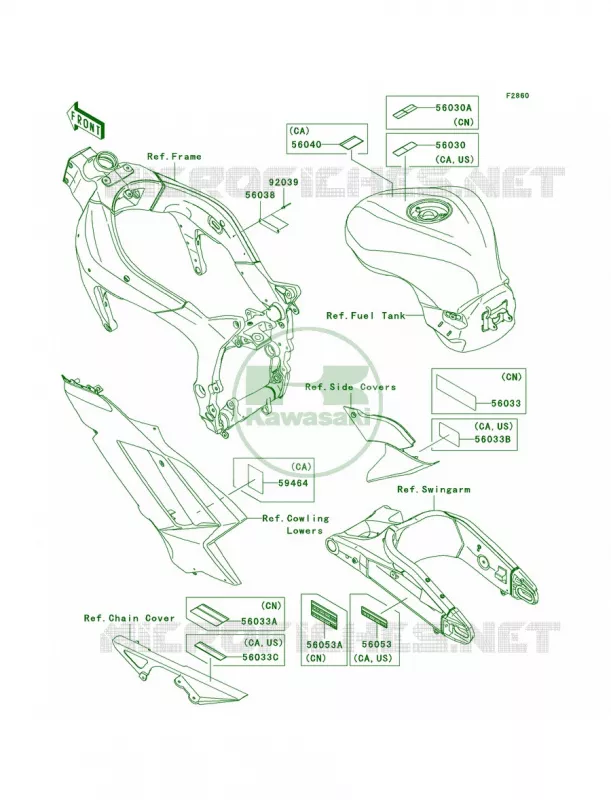 Labels Kawasaki MOTOS 600 2008 Ninja ZX-6R  ZX600P8F