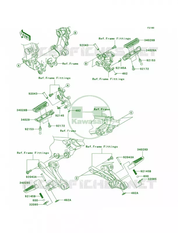 Footrests Kawasaki MOTOS 1400 2007 Ninja ZX-14  ZX1400A7FA