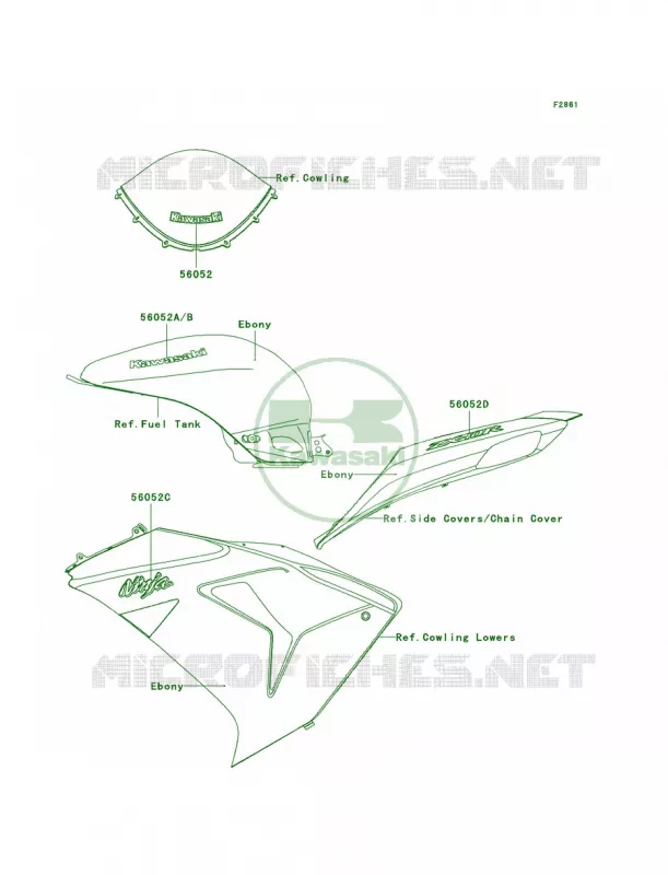DecalsEbonyD6F Kawasaki MOTOS 1000 2006 Ninja ZX-10R  ZX1000D6F