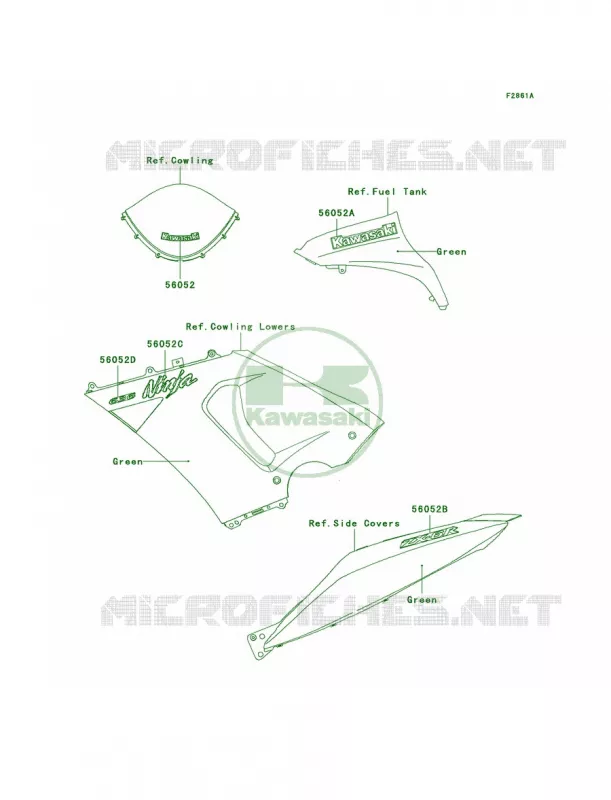 DecalsGreen Kawasaki MOTOS 636 2005 Ninja ZX-6R  ZX636-C1