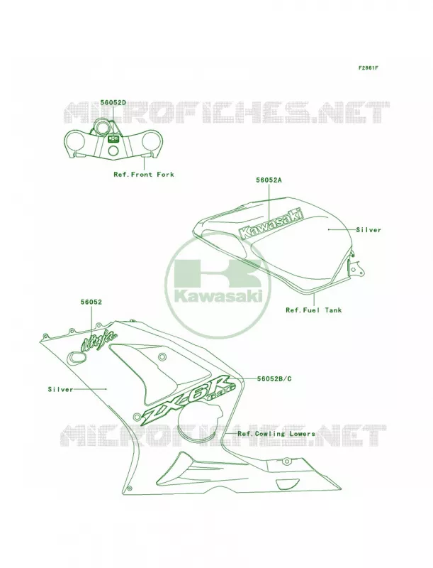 DecalsSilverZX636-B2 Kawasaki MOTOS 636 2003 Ninja ZX-6R  ZX636-B1