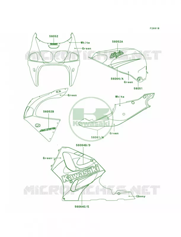 DecalsGreenZX750-P6 Kawasaki MOTOS 750 2002 Ninja ZX-7R  ZX750-P7