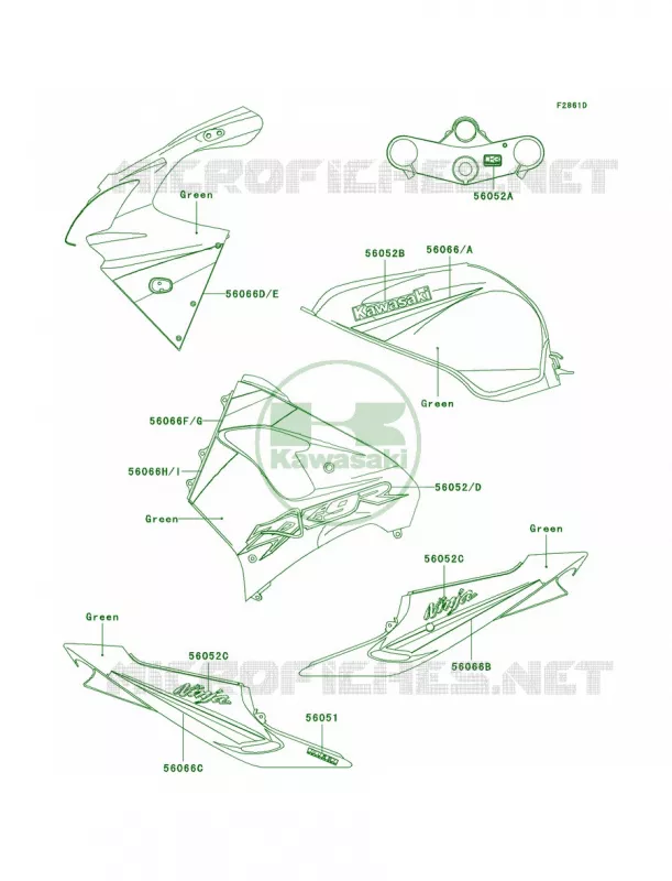 DecalsGreenZX900-F2 Kawasaki MOTOS 900 2002 Ninja ZX-9R  ZX900-F1