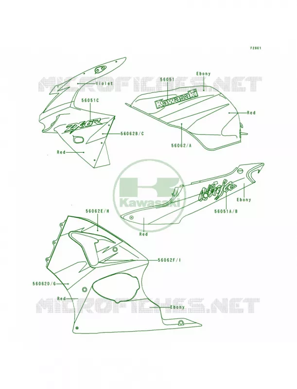 DecalsRedEbonyViolet Kawasaki MOTOS 600 1999 Ninja ZX-6R  ZX600-G2