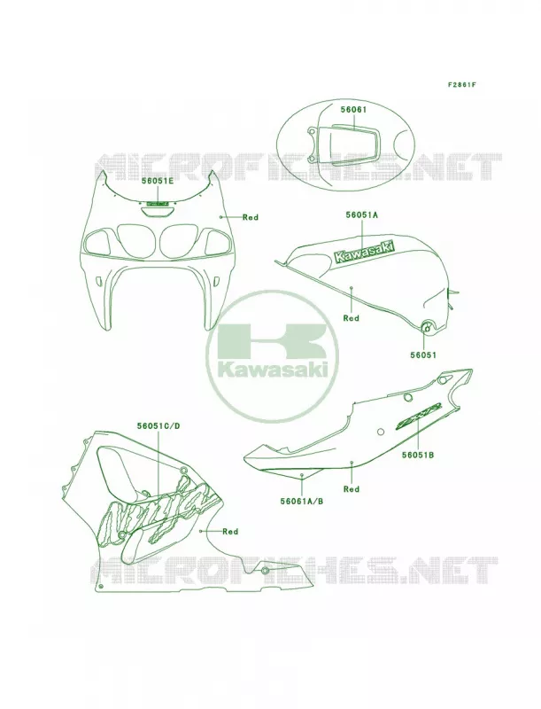 DecalsRedZX750-P4 Kawasaki MOTOS 750 1997 Ninja ZX-7R  ZX750-P2