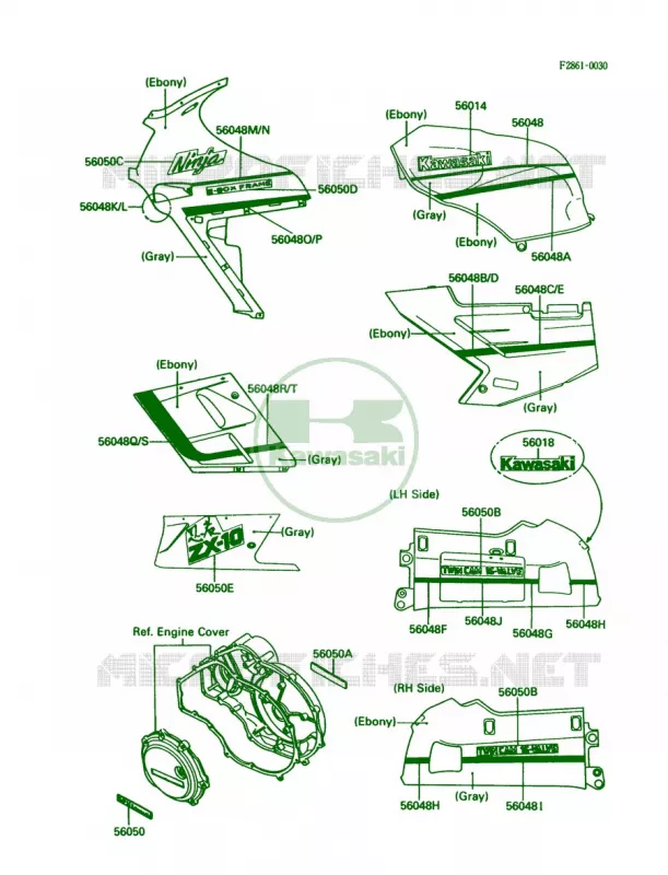 DecalsEbonyGrayZX1000-B2 Kawasaki MOTOS 1000 1989 Ninja ZX-10  ZX1000-B2