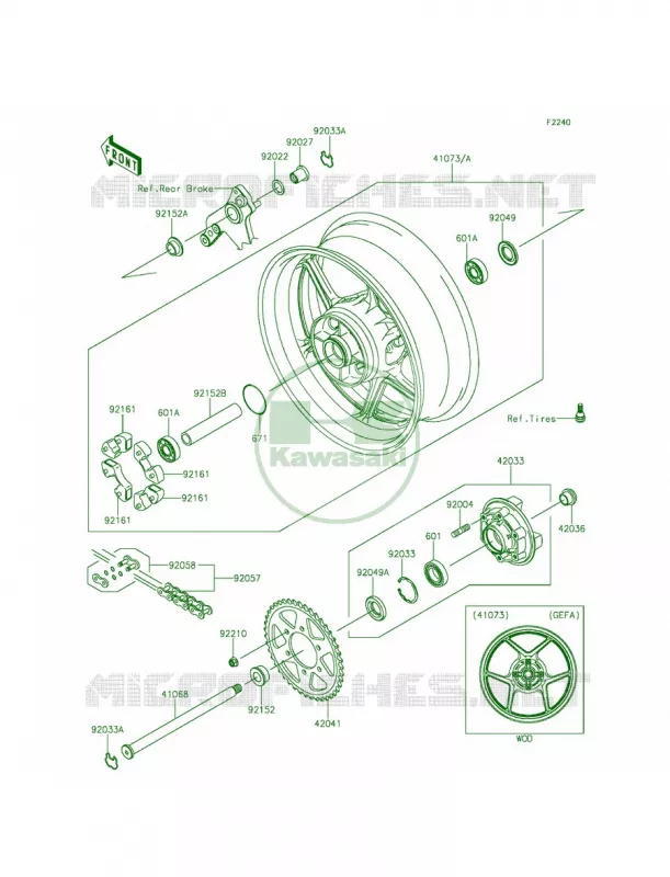 Rear WheelChain Kawasaki MOTOS 1000 2014 Z1000 ABS  ZR1000GEF