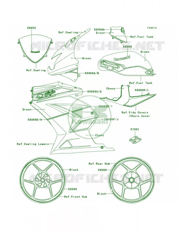 DecalsGreenJBFACAUS Kawasaki MOTOS 250 2012 Ninja 250R  EX250JCF