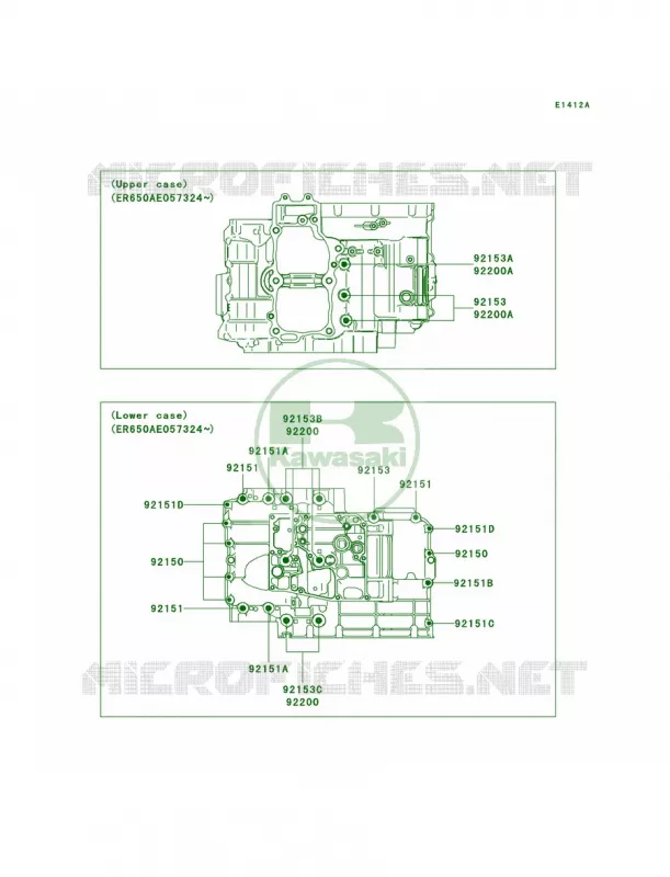 Crankcase Bolt Pattern Kawasaki MOTOS 650 2008 ER-6n   ER650A8F