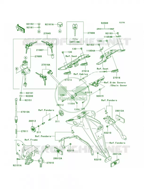 Ignition SwitchLocksReflectors Kawasaki MOTOS 1000 2008 Z1000   ZR1000B8F