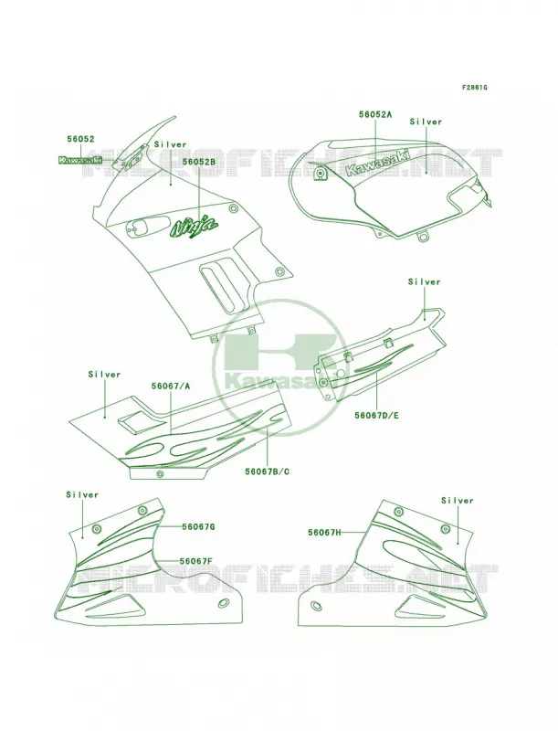 DecalsSilverF7F Kawasaki MOTOS 250 2007 Ninja 250R  EX250F7F