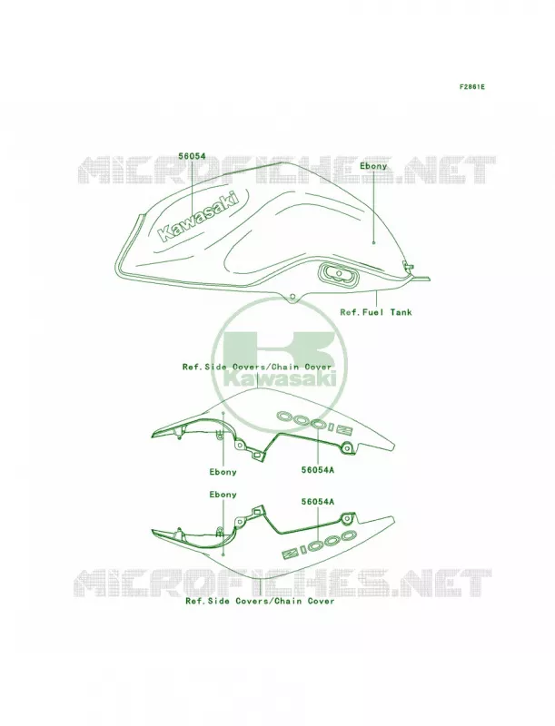 DecalsEbonyB9F Kawasaki MOTOS 1000 2007 Z1000  ZR1000B7F