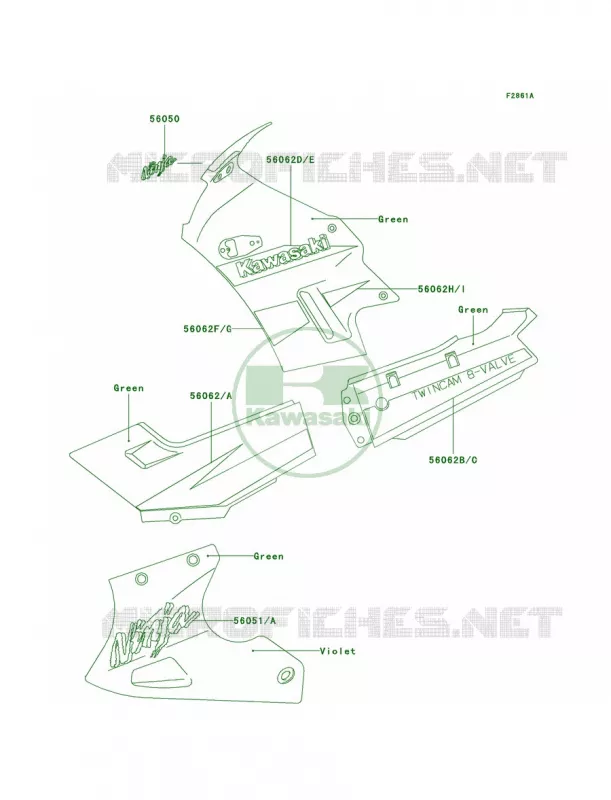 DecalsGreenF15 Kawasaki MOTOS 250 2004 Ninja 250R  EX250-F18