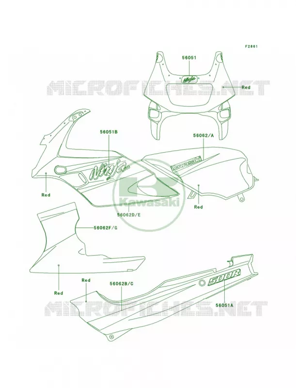DecalsRedEX500-D6 Kawasaki MOTOS 500 2001 Ninja 500R  EX500-D8