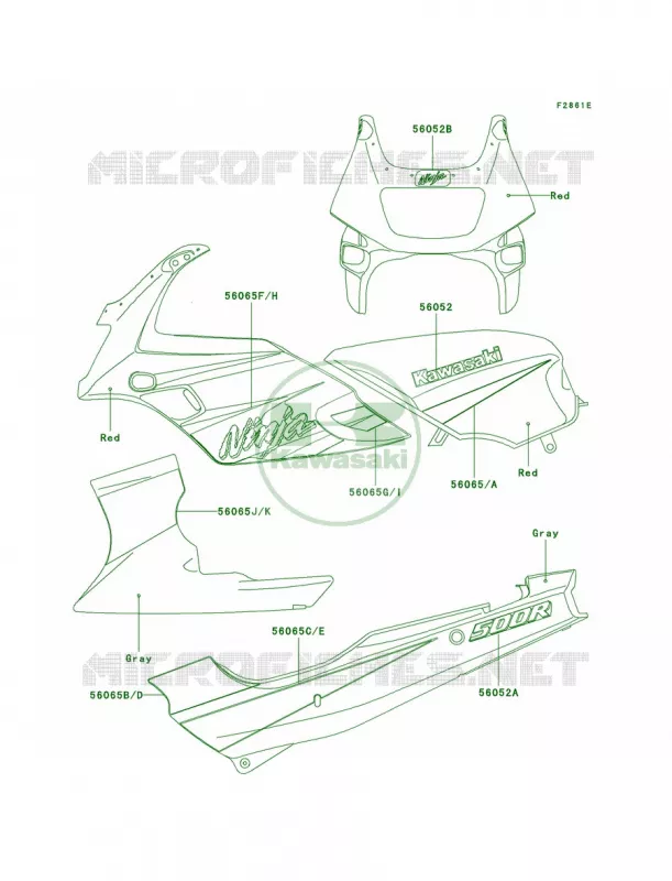 DecalsRedEX500-D9 Kawasaki MOTOS 500 2001 Ninja 500R  EX500-D8