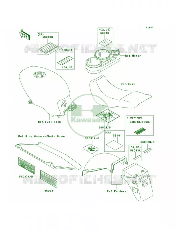 Labels Kawasaki MOTOS 500 2001 Ninja 500R  EX500-D8