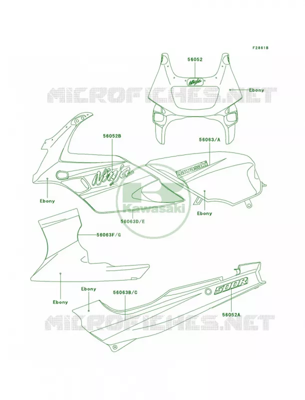 DecalsEbonyEX500-D7CN Kawasaki MOTOS 500 2000 Ninja 500R  EX500-D7