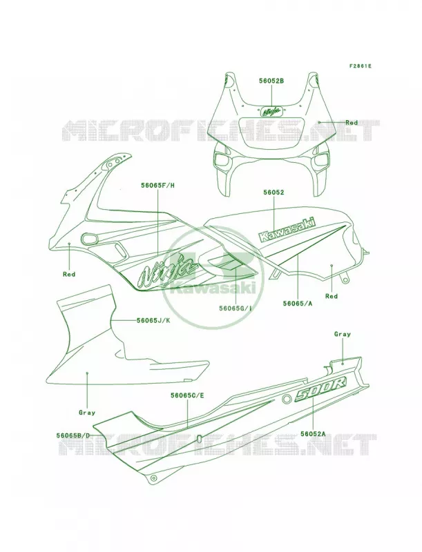 DecalsRedEX500-D9 Kawasaki MOTOS 500 2000 Ninja 500R  EX500-D7