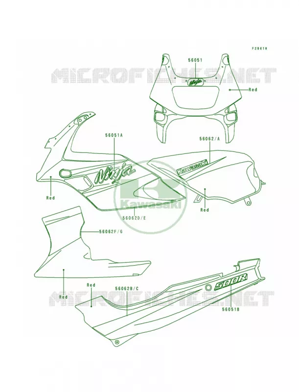 DecalsRedEX500-D5 Kawasaki MOTOS 500 1998 Ninja 500R  EX500-D5