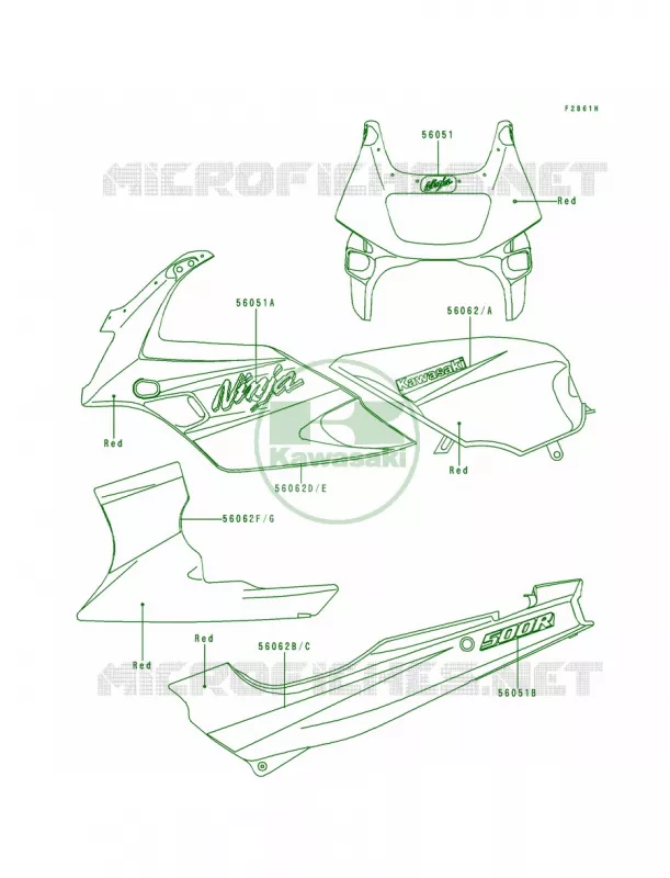 DecalsRedEX500-D5 Kawasaki MOTOS 500 1996 Ninja 500  EX500-D3