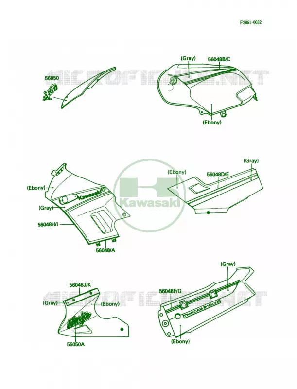 DecalsEBONYEX250-F3 Kawasaki MOTOS 250 1988 Ninja 250R  EX250-F2